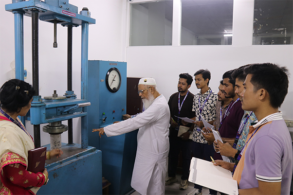 Civil Engineering students working in modern lab